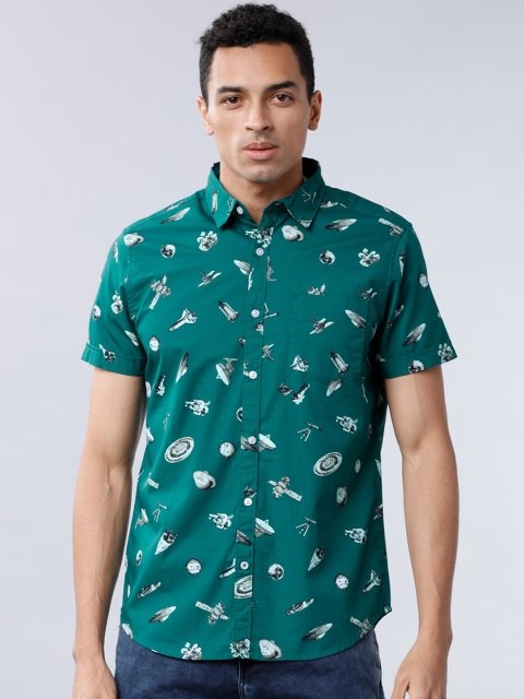 New Men Teal Slim Fit Printed Casual Shirt