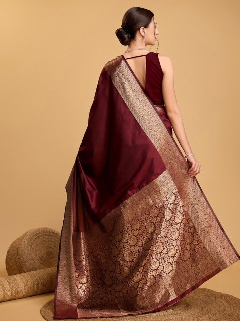 House Of Pataudi Art Silk Woven Design Zari Kanjivaram Saree With Unstitched Blouse Piece - Image 3
