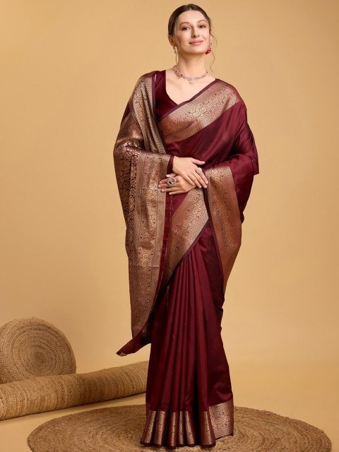 House Of Pataudi Art Silk Woven Design Zari Kanjivaram Saree With Unstitched Blouse Piece - Image 4