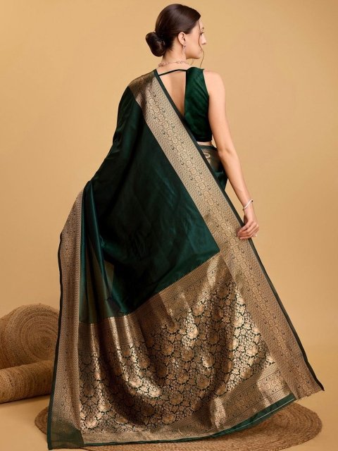 House Of Pataudi Art Silk Zari Kanjivaram Saree With Unstitched Blouse Piece - Image 3