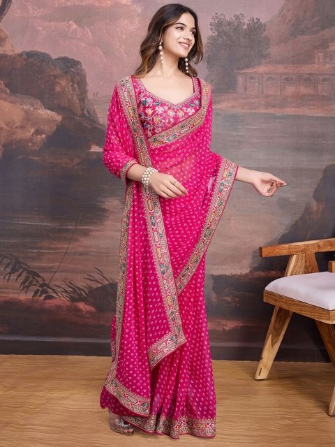 House of Pataudi Embroidered Saree With Blouse - Image 3