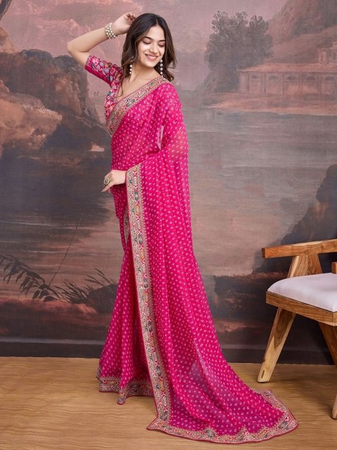 House of Pataudi Embroidered Saree With Blouse - Image 4