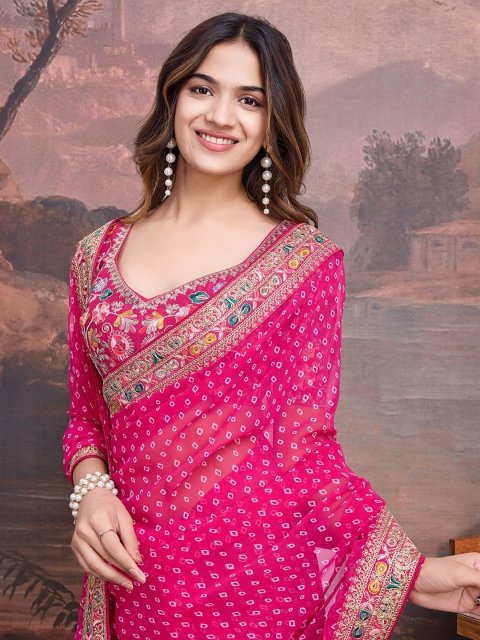 House of Pataudi Embroidered Saree With Blouse