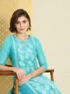 House of Pataudi Women Teal Blue Paisley Embroidered Keyhole Neck Jashn Kurta