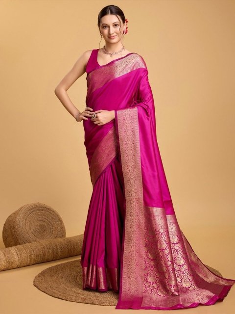 House Of Pataudi Woven Embellished Art Silk Kanjivaram Pink Saree - Image 2