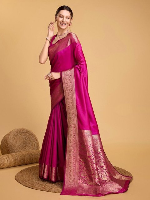 House Of Pataudi Woven Embellished Art Silk Kanjivaram Pink Saree - Image 3