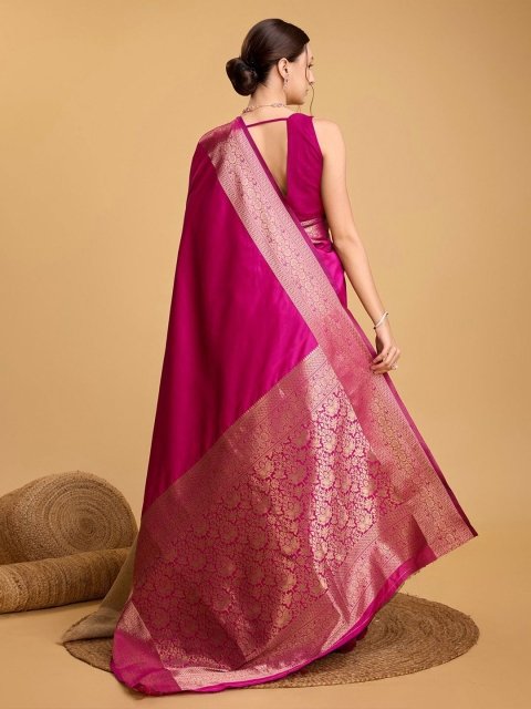 House Of Pataudi Woven Embellished Art Silk Kanjivaram Pink Saree - Image 4