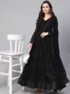 Inddus Women Black Solid Anarkali Kurta with Dupatta