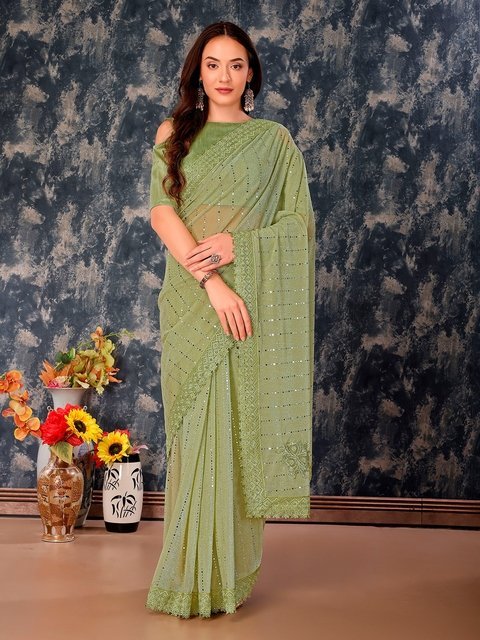 Indian Women Embellished Embroidered Saree