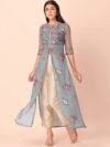INDYA Women Grey & Pink Floral Printed Georgette Kurta