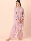 INDYA Women Pink Ethnic Motifs Flared Sleeves High Low Zardozi Georgette Kurta