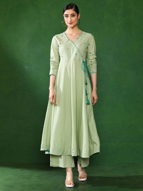 Jaipur Kurti Angrakha Style Cotton Flared Kurta With Palazzos