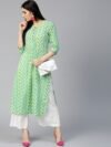 Jaipur Kurti Women Blue & Green Printed Straight Kurta
