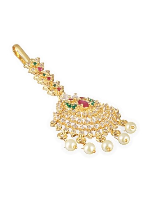 Jazz and Sizzle 24KT Gold-Plated AD Studded & Beaded Maang Tikka - Image 3