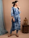 KAAJH Women Blue & White Tie & Dye Cotton Kurta