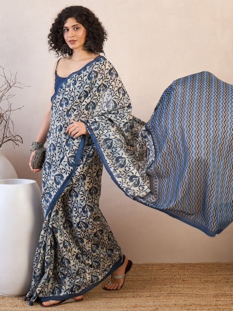 Mandara Ethnic Motifs Ready to Wear Dabu Saree - Image 3