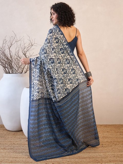 Mandara Ethnic Motifs Ready to Wear Dabu Saree - Image 4