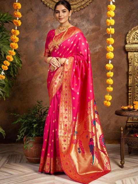 Mandara Ethnic Motifs Woven Design Zari Paithani Saree