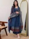 MANDARA Floral Printed V Neck Anarkali Kurta With Trousers & Dupatta
