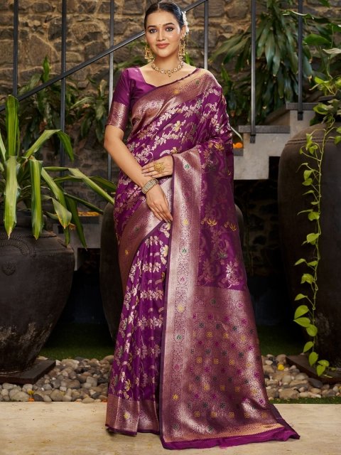 Mandara Floral Zari Banarasi Saree