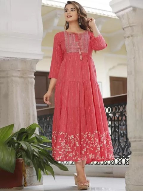 Nakshtra Geometric Printed Tie-Up Neck Sequined Anarkali Kurta