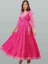 KALINI Women Pink & ruby Ethnic Motifs Printed Flared Sleeves Floral Anarkali Kurta