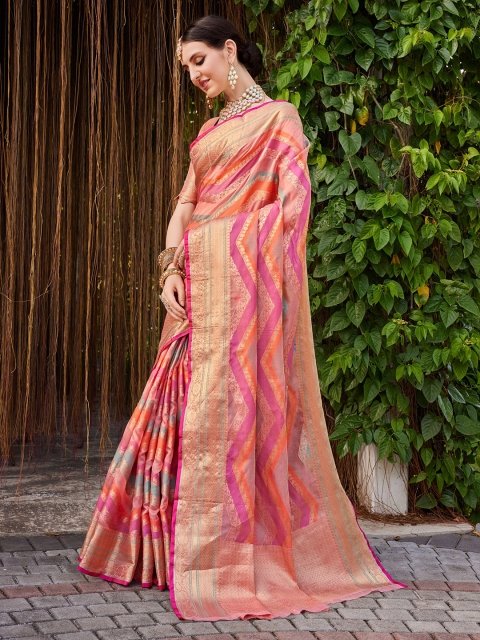 Mandara Women Silk Blend Woven Banarasi Saree With Blouse Piece - Image 3