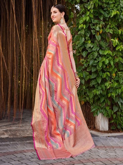 Mandara Women Silk Blend Woven Banarasi Saree With Blouse Piece - Image 4