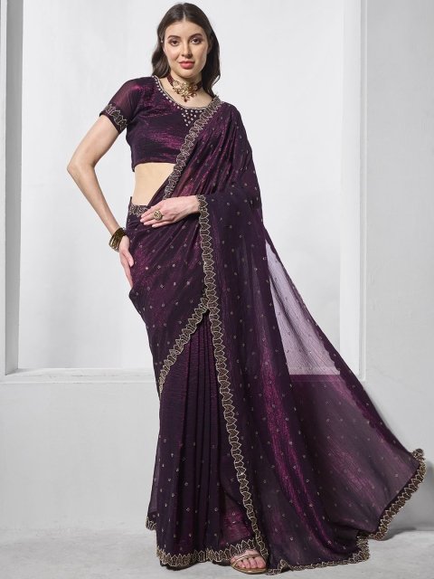 Kalista Embellished Beads and Stones Organza Saree