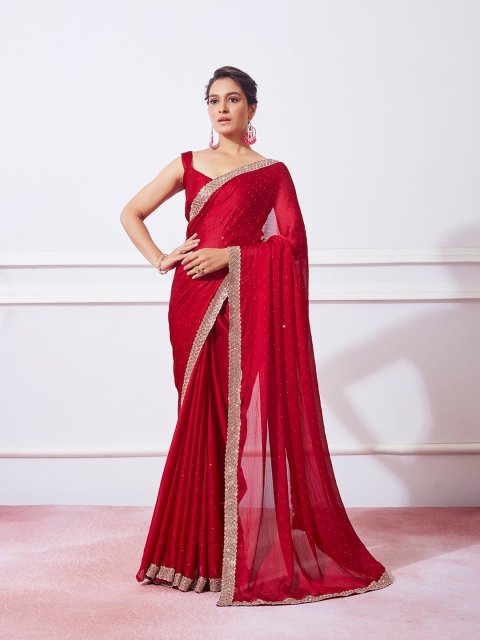 Kalista Embellished Beads & Stones Detailed Satin Saree