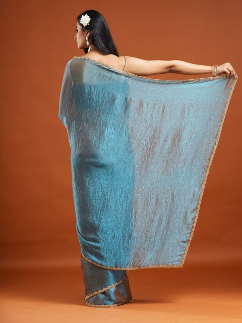 kasee Solid Embellished Beads and Stones Silk Blend Saree - Image 3