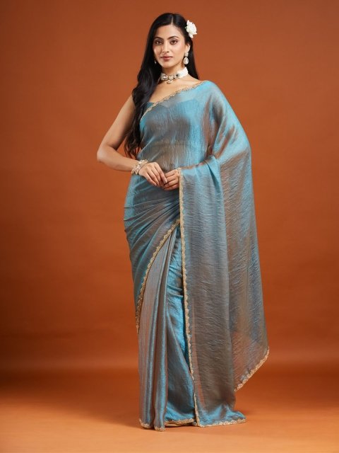 kasee Solid Embellished Beads and Stones Silk Blend Saree