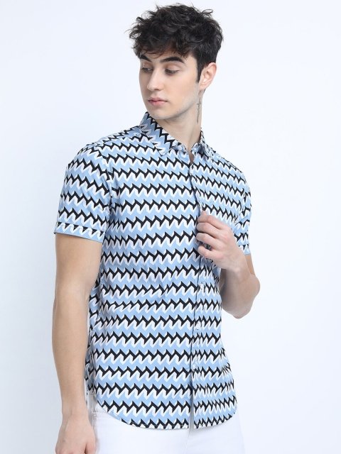 New Men Black & Blue Slim Fit Floral Printed Casual Shirt