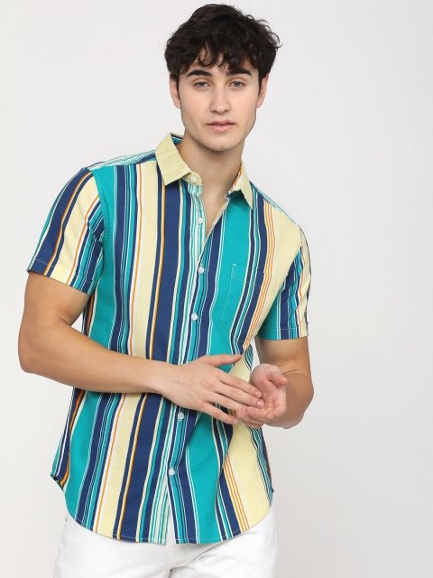 New Men Cotton Slim Fit Striped Casual Shirt