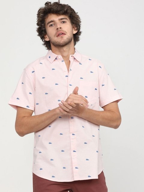 New Men Slim Fit Opaque Printed Cotton Casual Shirt