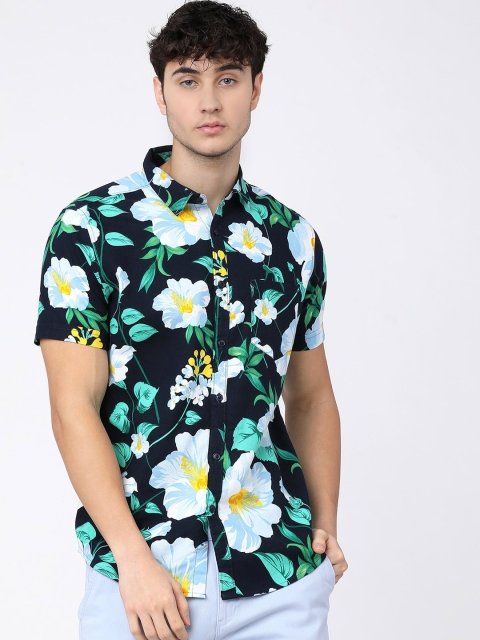 New Slim Fit Floral Printed Casual Shirt