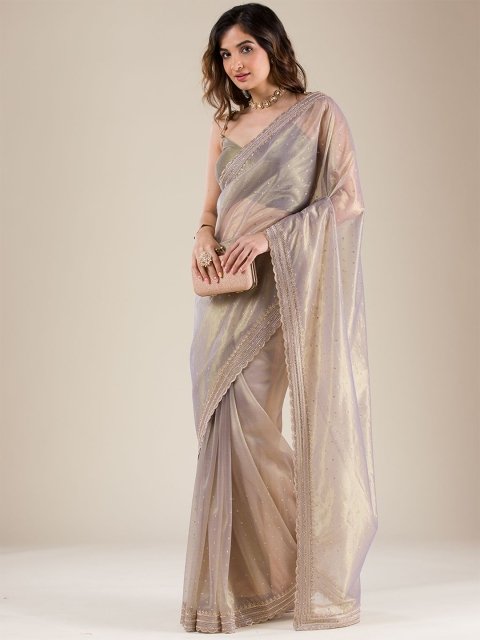 Koskii Embellished Beads and Stones Tissue Saree - Image 3