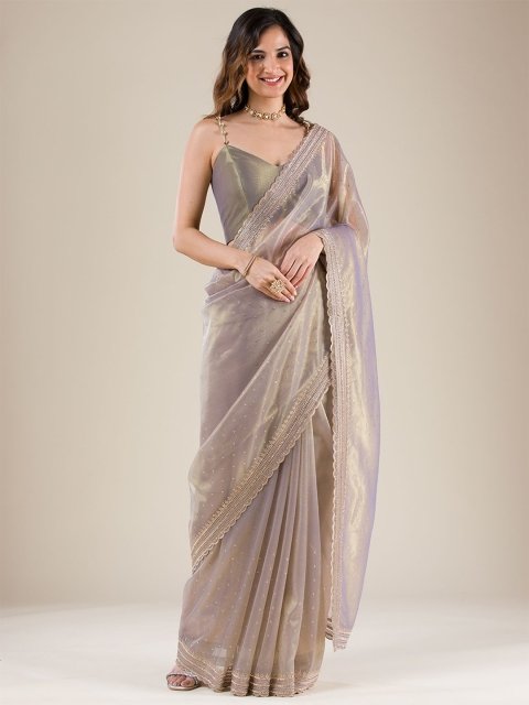 Koskii Embellished Beads and Stones Tissue Saree