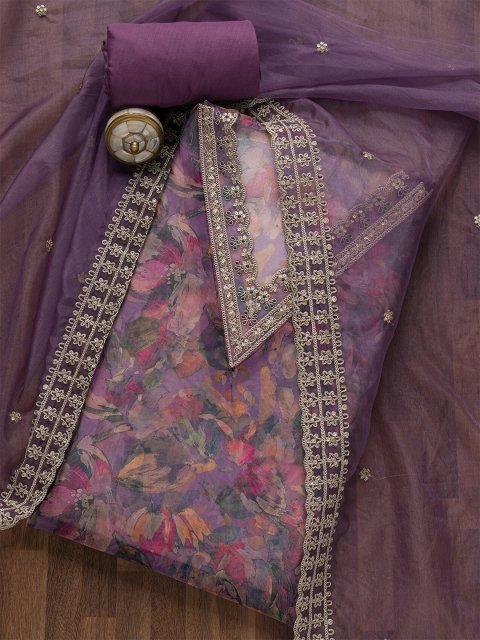MANDARA Floral Printed zari Sequined Unstitched Dress Material