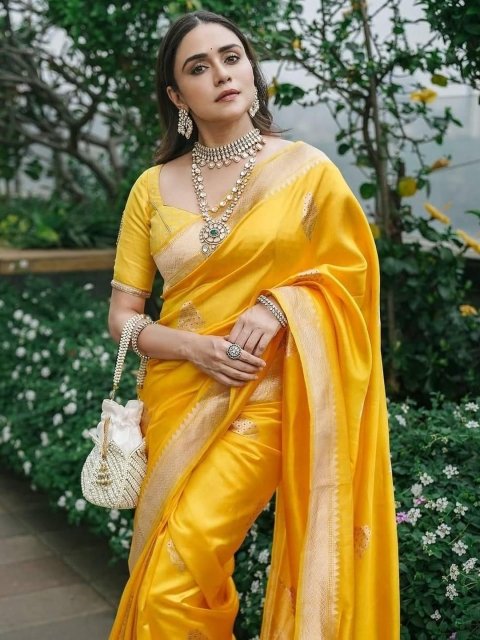 Kriyansh Yellow Woven Design Cotton Blend Barasi Sarees