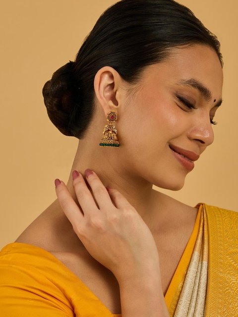 Kushal's Fashion Jewellery Embellished Bridal 92.5 Gold-Plated Dome Jhumkas Earrings