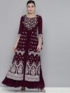 Kvsfab Women Burgundy Ethnic Motifs Embroidered Georgette Anarkali Kurta