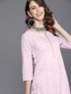Libas Women Pink & Silver-Toned Ethnic Motifs Printed Gotta Patti Pastels Kurta