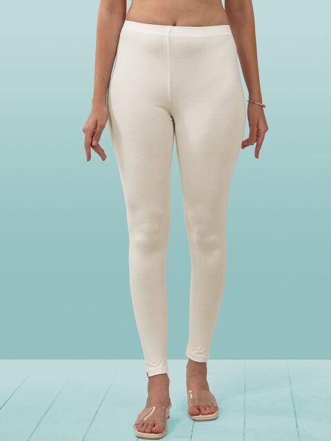 LYRA Women Off White Solid Ankle Length Leggings
