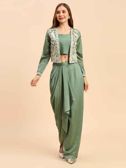 Nakshatra Square Neck Ready To Wear Silk Lehenga & Choli With Shrug