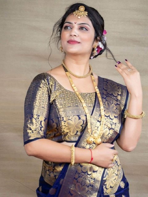 Mandara Fashion Ethnic Motifs Woven Design Zari Pure Silk Banarasi Saree - Image 4