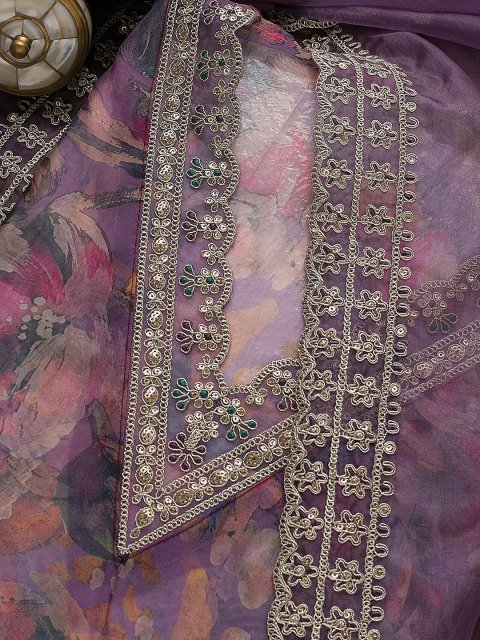 MANDARA Floral Printed zari Sequined Unstitched Dress Material - Image 3