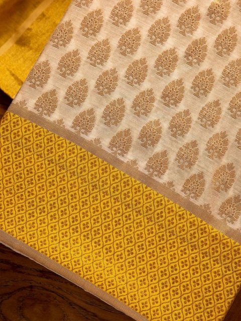 MANDARA Women Gold Dress Material - Image 3