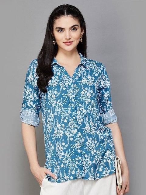 Melange by Lifestyle Floral Printed Shirt Collar Kurti