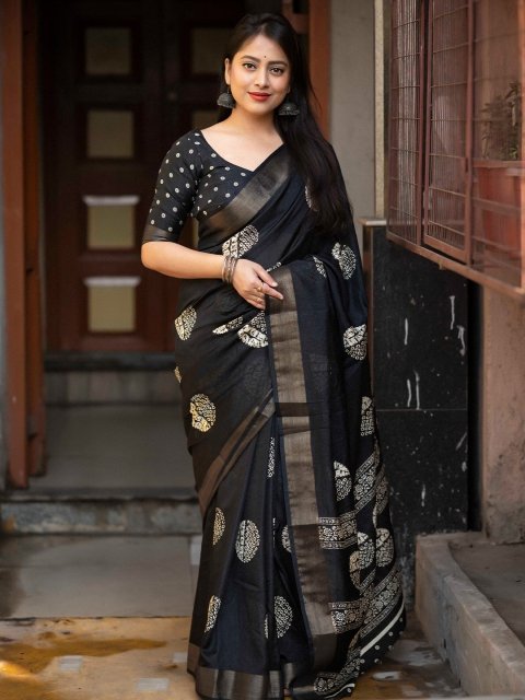 Mandara Abstract Printed Cotton Silk Zari Saree